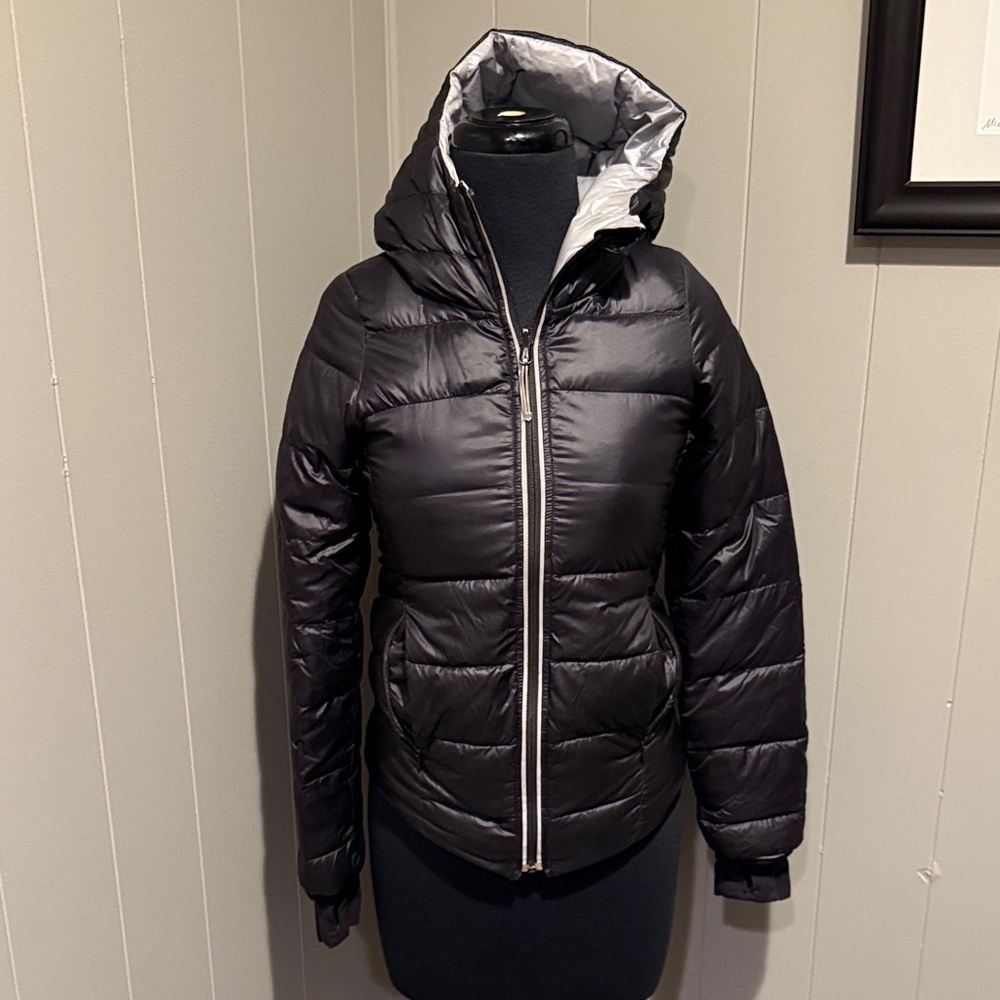 Ivivva Midnight Black Puffer Jacket with Silver Lining Winter Outdoor Cold